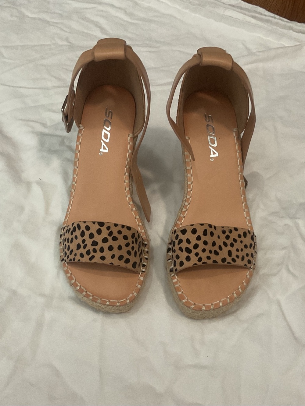 Soda Tan Leopard Print Espadrille Wedge Sandals